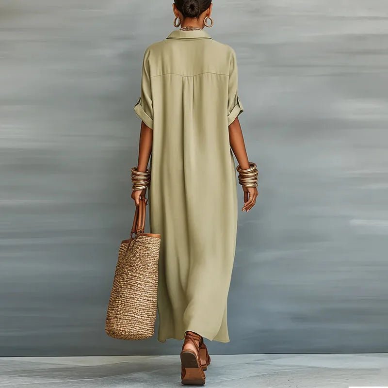 Rocío | Vestido largo de lino para mujer con estilo camisero y botones