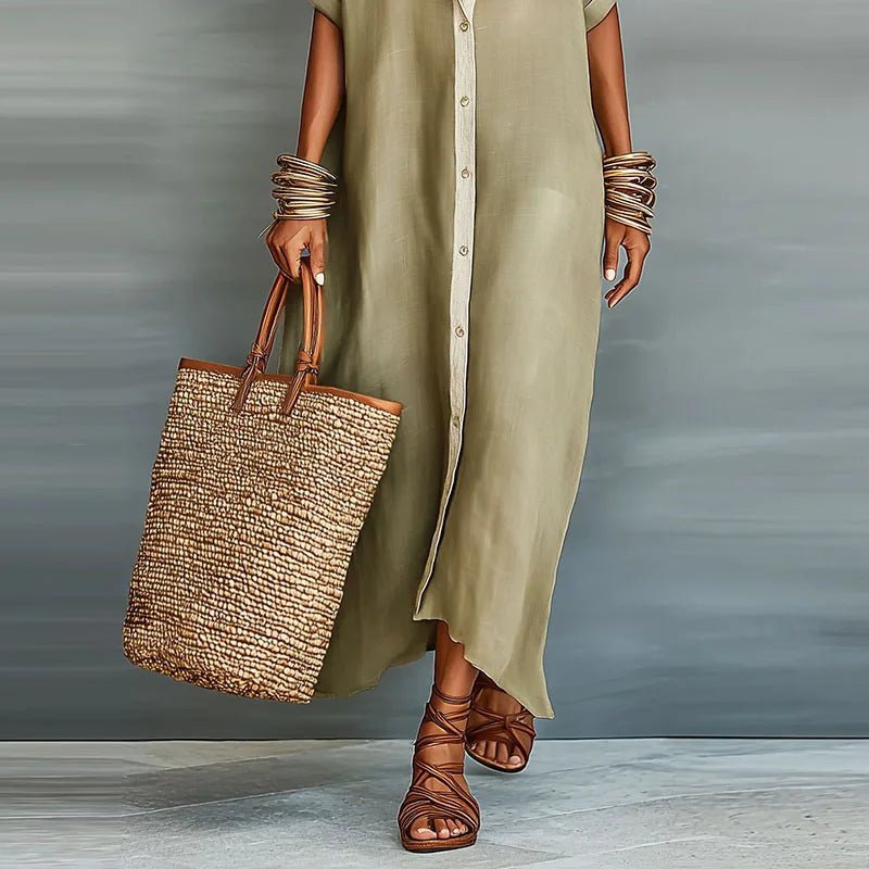 Rocío | Vestido largo de lino para mujer con estilo camisero y botones