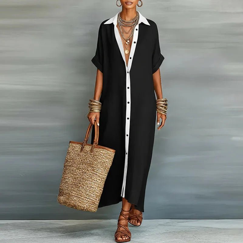 Rocío | Vestido largo de lino para mujer con estilo camisero y botones