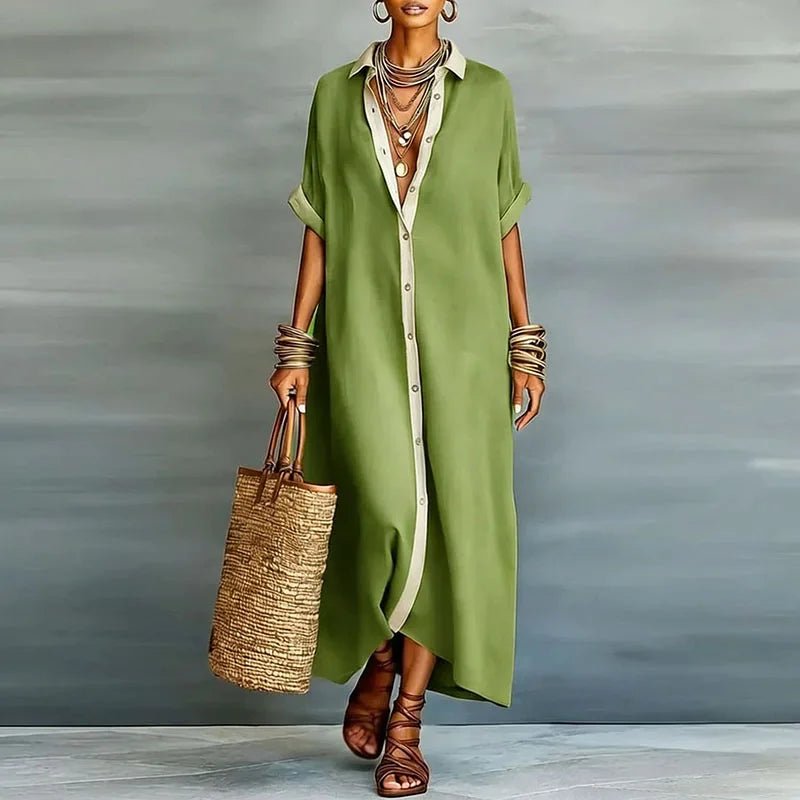 Rocío | Vestido largo de lino para mujer con estilo camisero y botones