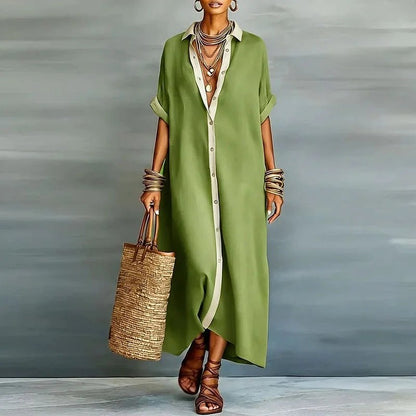 Rocío | Vestido largo de lino para mujer con estilo camisero y botones