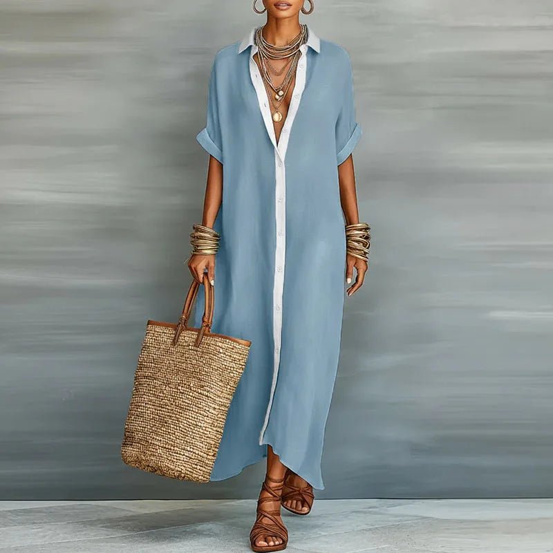 Rocío | Vestido largo de lino para mujer con estilo camisero y botones