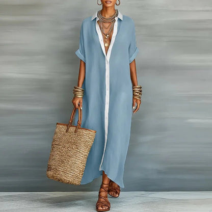 Rocío | Vestido largo de lino para mujer con estilo camisero y botones