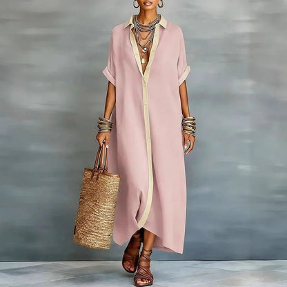 Rocío | Vestido largo de lino para mujer con estilo camisero y botones