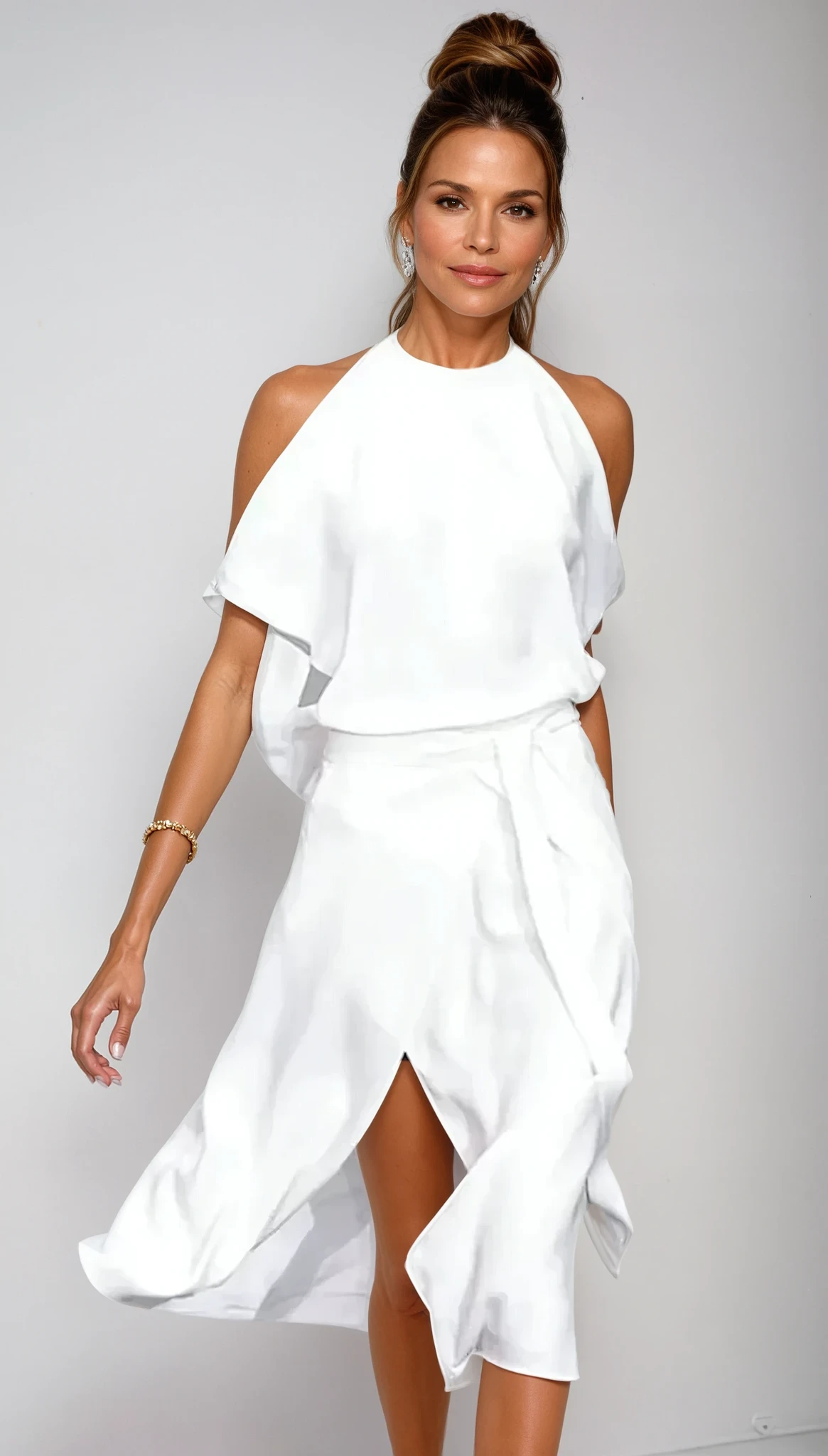 Selendra | Vestido midi moderno para mujer con hombros descubiertos | Moderno