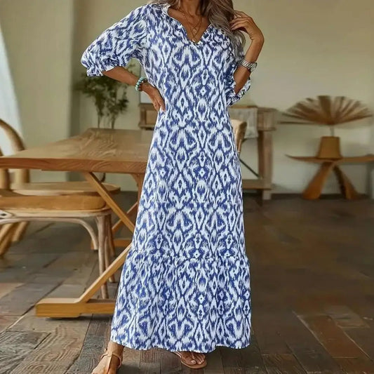 Cassis | V-Neck Printed Long Dress
