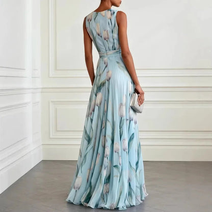 Lourdes | Vestido largo cruzado para mujer con escote profundo y sin mangas
