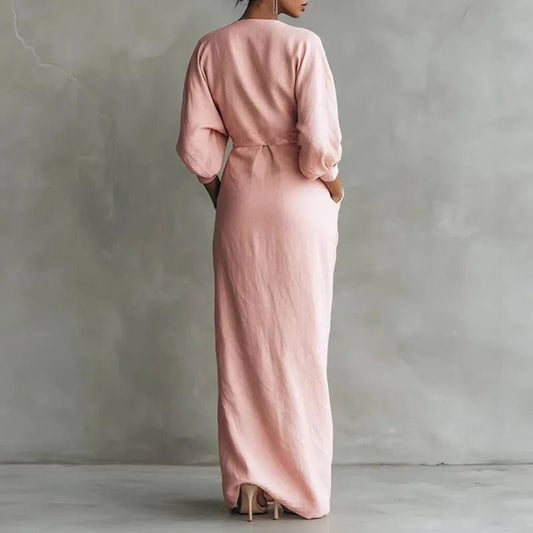 Leticia | Vestido maxi cruzado con escote en V y manga larga