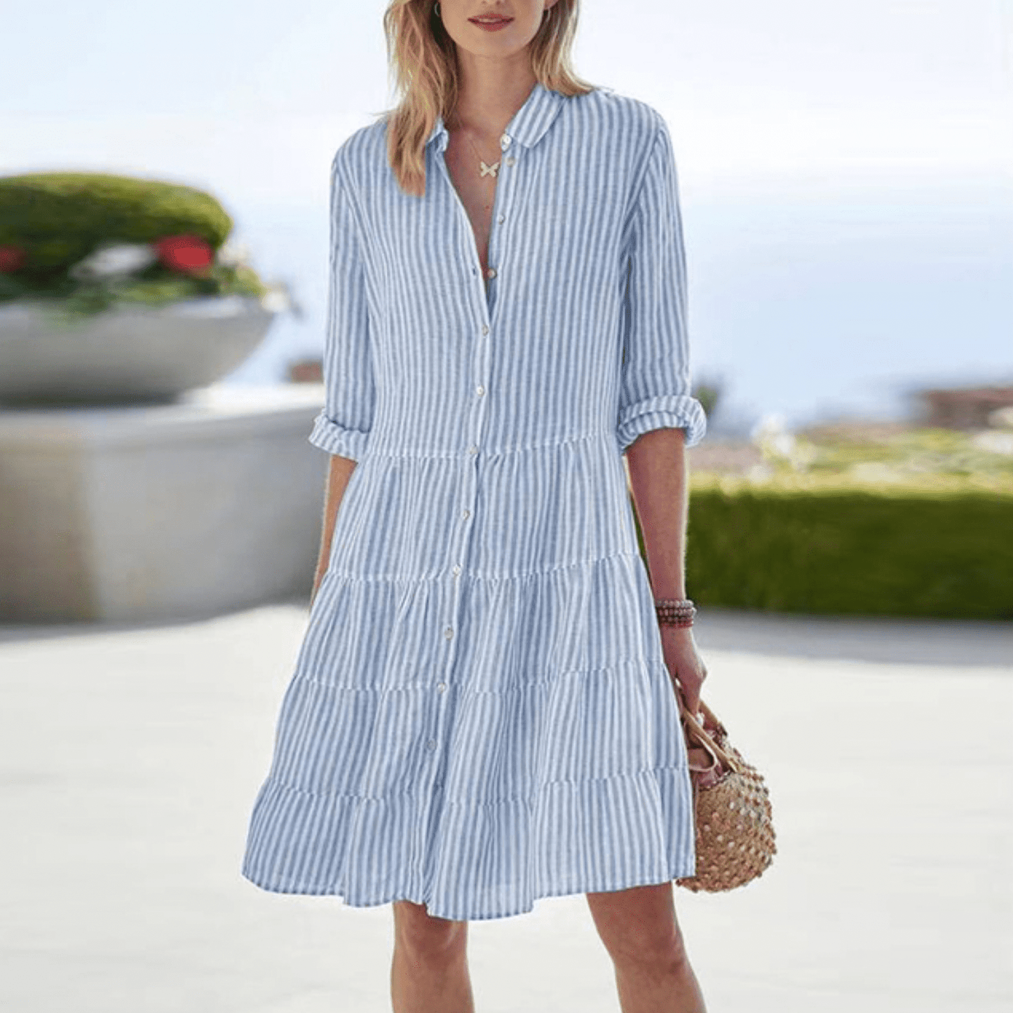 Almira | Robe midi femme rayée avec boutons devant