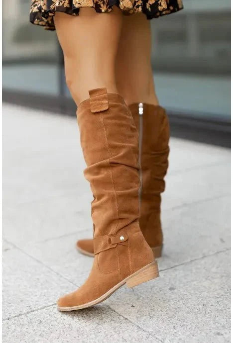 Długie zamszowe kozaki na zamek
