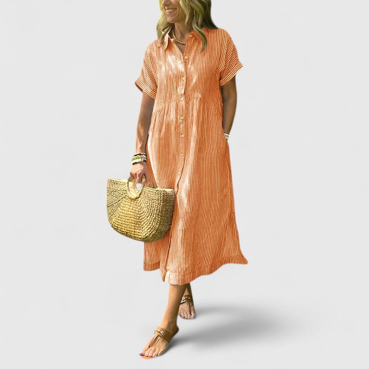 Cielo | Midikleid mit Knöpfen und geradem kurzem Ärmel  