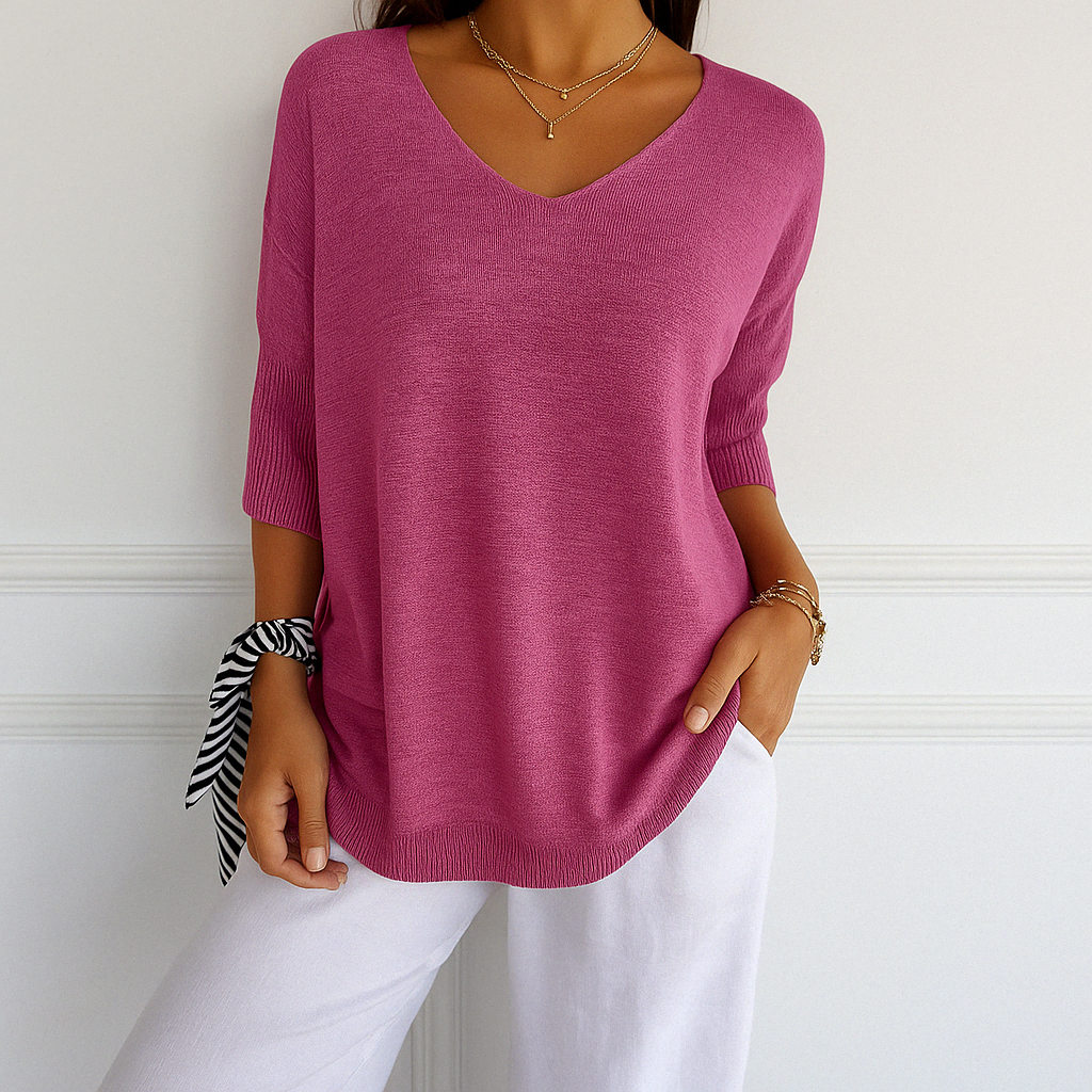 Elaris | Damenpullover mit kurzen Ärmeln, V-Ausschnitt und entspanntem Design  