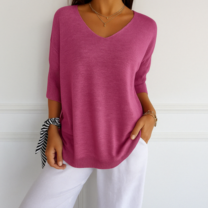 Elaris | Damenpullover mit kurzen Ärmeln, V-Ausschnitt und entspanntem Design  