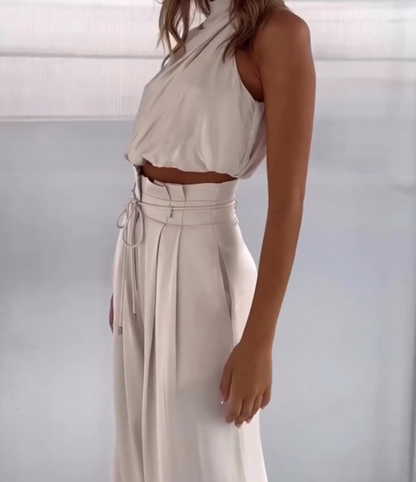 Eloisa | Damen-Set mit Neckholder-Top und weitem Hosenbein  