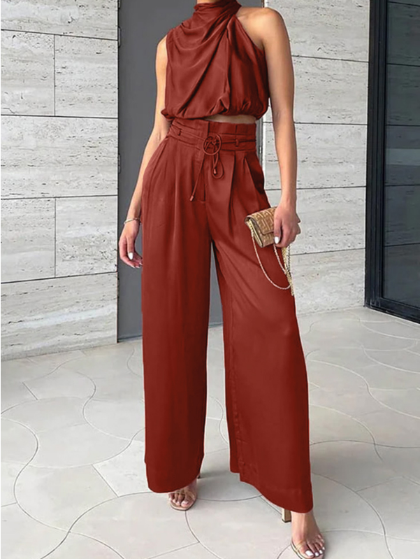 Eloisa | Damen-Set mit Neckholder-Top und weitem Hosenbein  