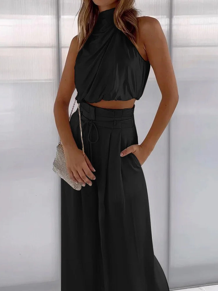 Eloisa | Damen-Set mit Neckholder-Top und weitem Hosenbein  