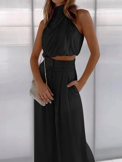 Eloisa | Damen-Set mit Neckholder-Top und weitem Hosenbein  