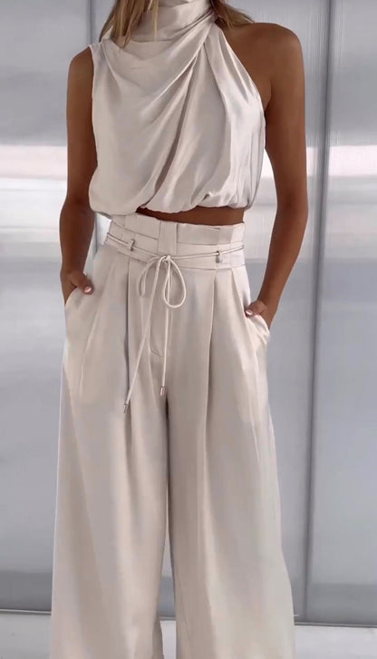 Eloisa | Damen-Set mit Neckholder-Top und weitem Hosenbein  