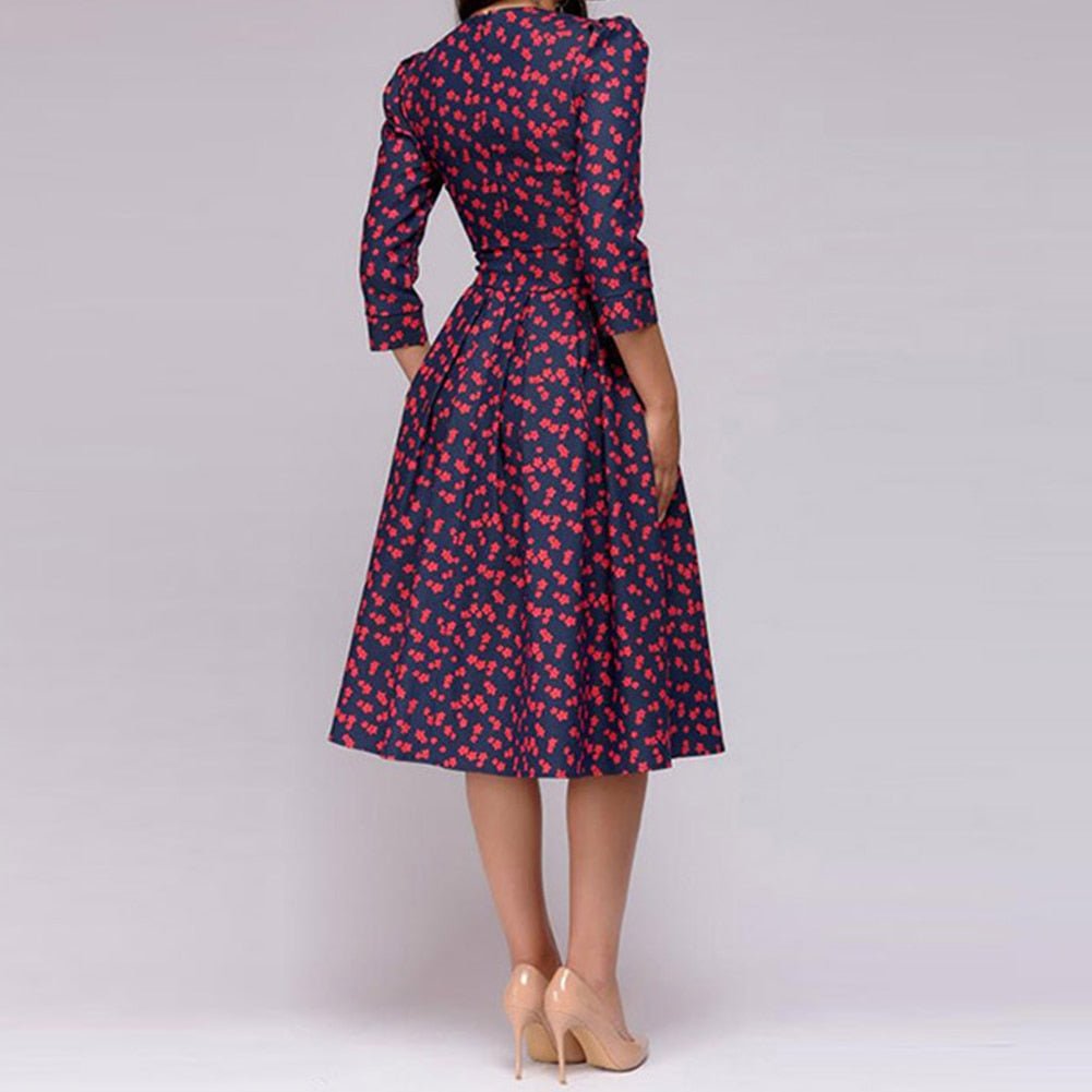 Valeria | Vestido midi con estampado floral y cuello redondo