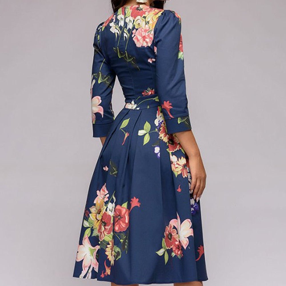 Valeria | Vestido midi con estampado floral y cuello redondo