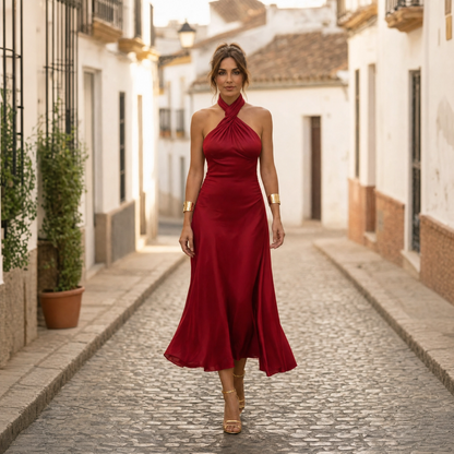 Ella | Vestido Midi Elegante de Mujer con Cuello Halter