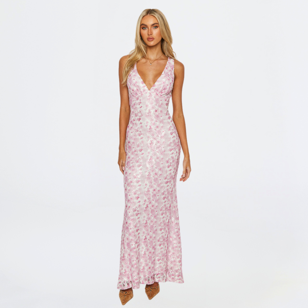 Abigaela | Brautkleid mit Blumenmuster und V-Ausschnitt für Damen