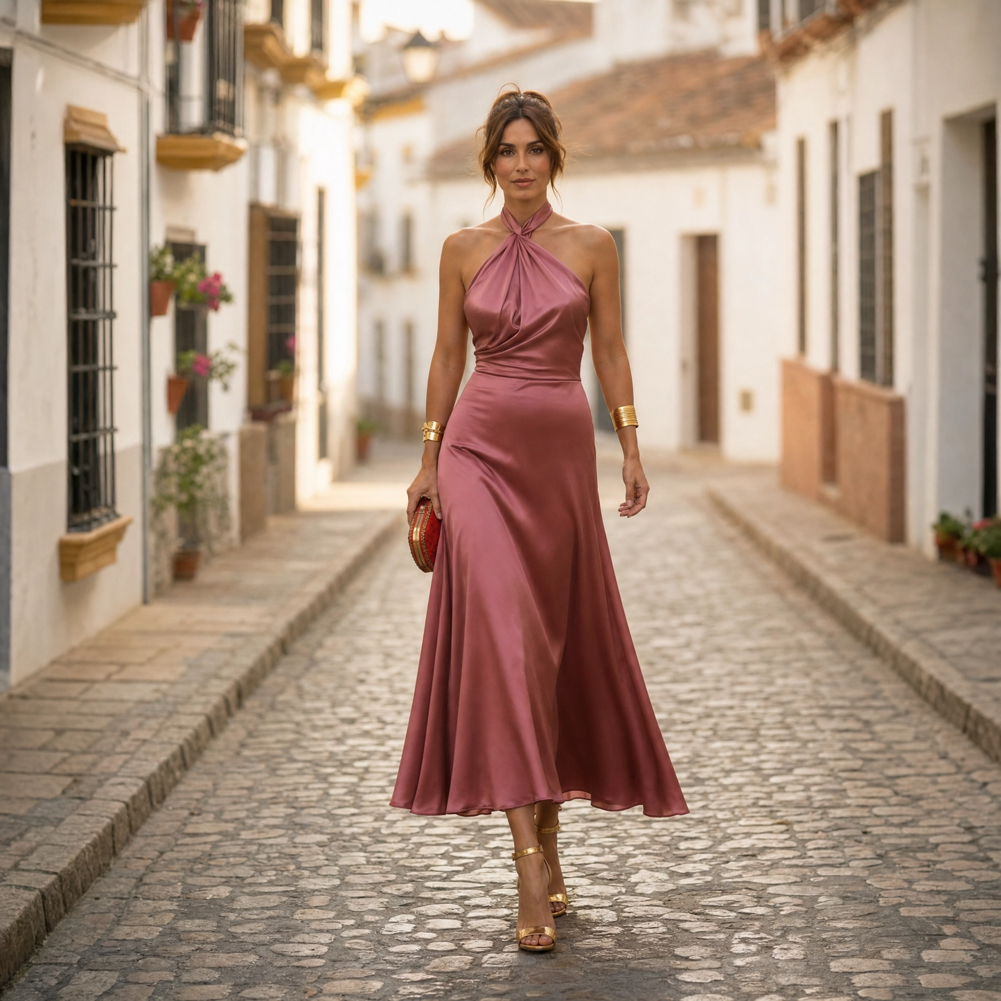 Ella | Vestido Midi Elegante de Mujer con Cuello Halter