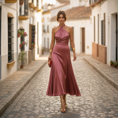 Ella | Vestido Midi Elegante de Mujer con Cuello Halter