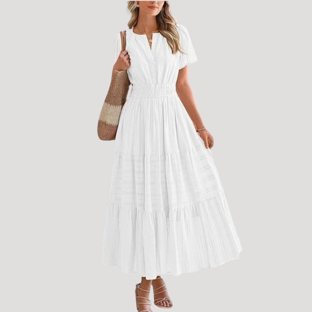 Celeste | Vestido maxi para mujer con cintura fruncida y capas