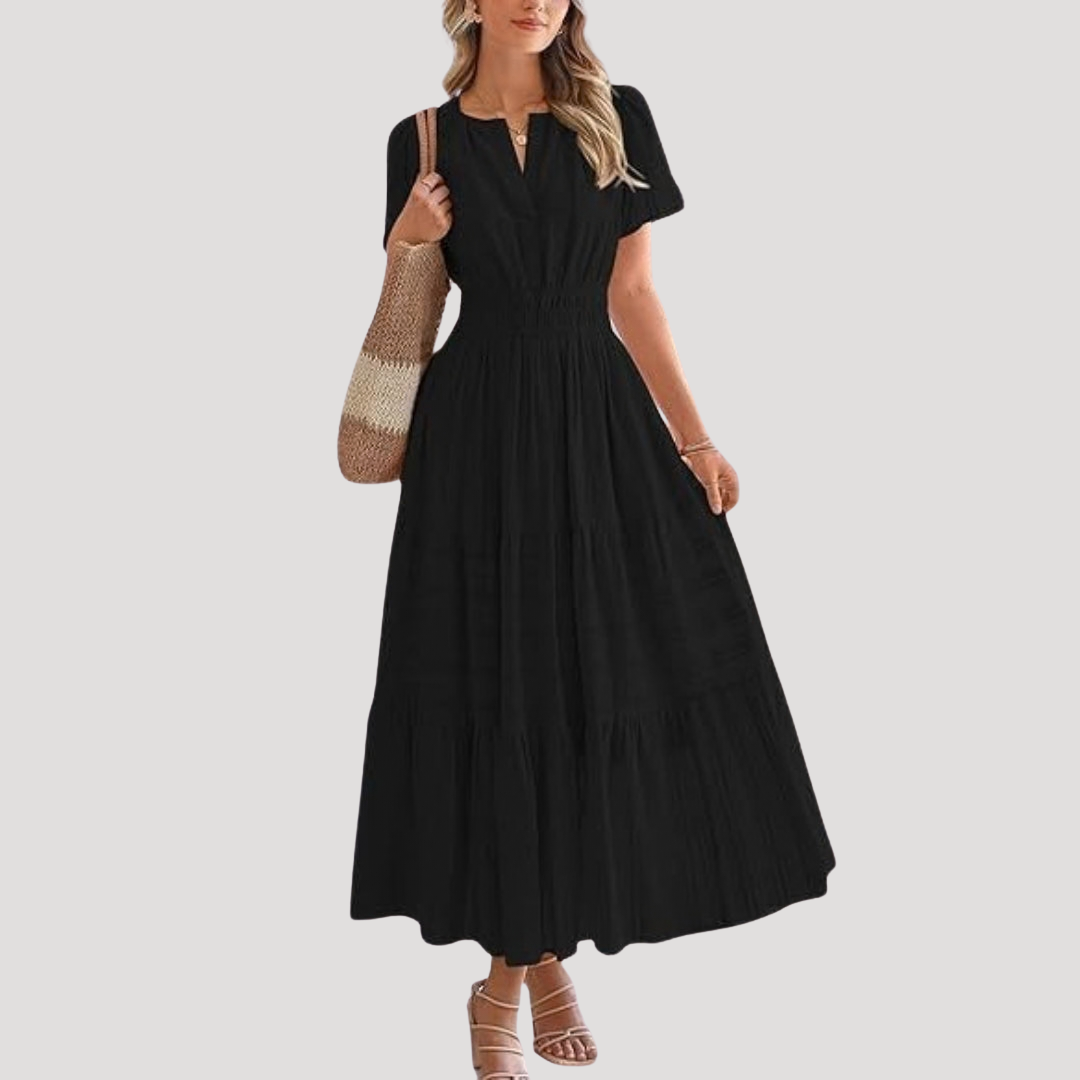 Celeste | Vestido maxi para mujer con cintura fruncida y capas