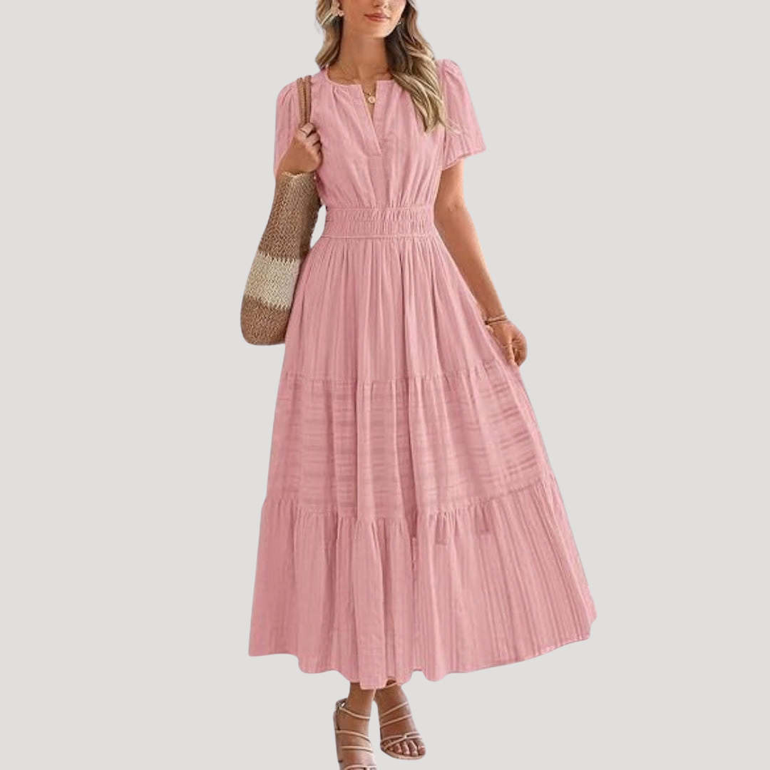 Celeste | Vestido maxi para mujer con cintura fruncida y capas