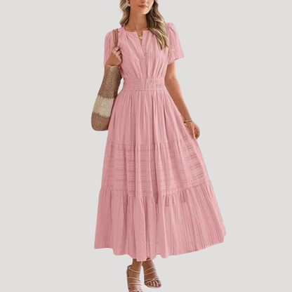 Celeste | Vestido maxi para mujer con cintura fruncida y capas