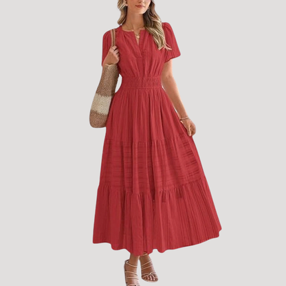 Celeste | Vestido maxi para mujer con cintura fruncida y capas