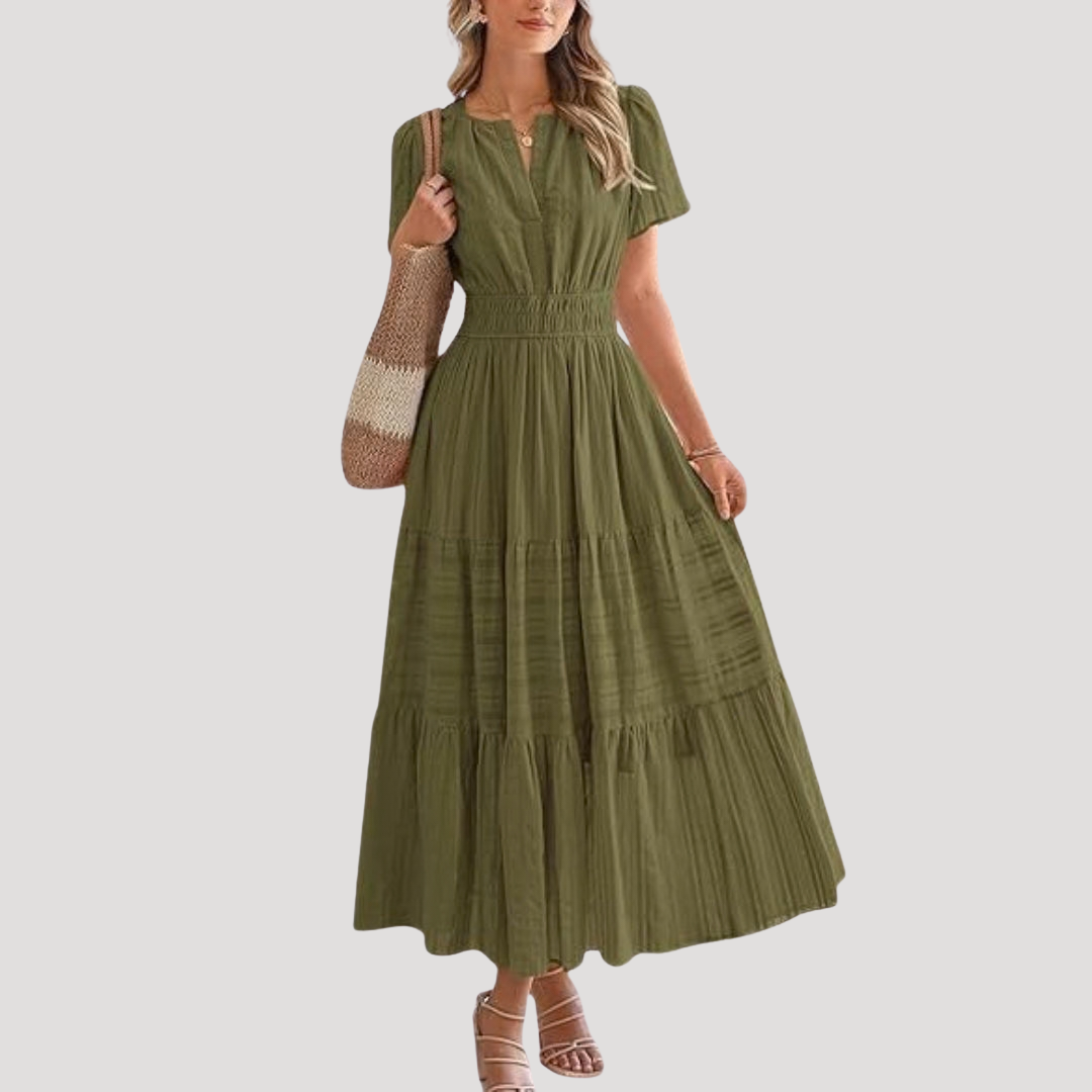 Celeste | Vestido maxi para mujer con cintura fruncida y capas