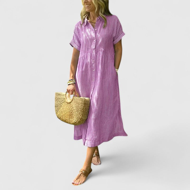 Cielo | Midikleid mit Knöpfen und geradem kurzem Ärmel  