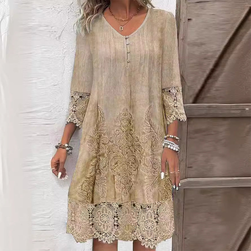 Reyes | Midi dress with floral print and lace details