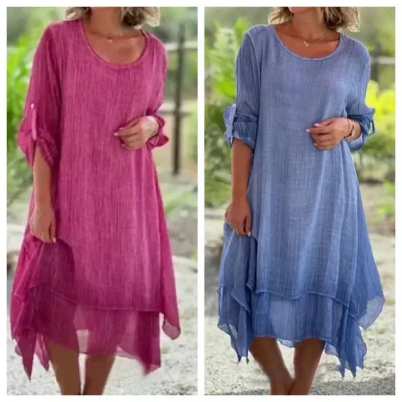 Mariela | Midikleid für Damen mit Lagen und Dreiviertelärmeln  