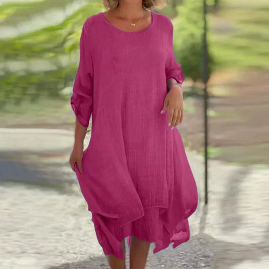 Mariela | Robe midi pour femme avec volants et manches trois-quarts