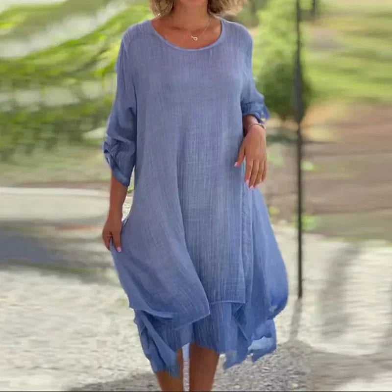 Mariela | Midikleid für Damen mit Lagen und Dreiviertelärmeln  