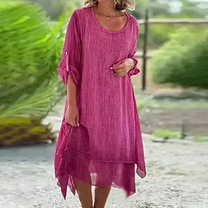 Mariela | Midikleid für Damen mit Lagen und Dreiviertelärmeln  