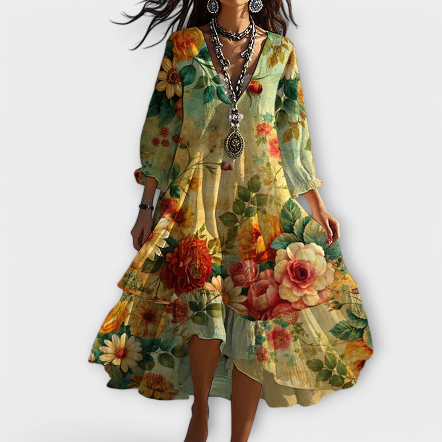 Lucía | Robe d'été bohème pour femme avec décolleté en V et imprimé floral