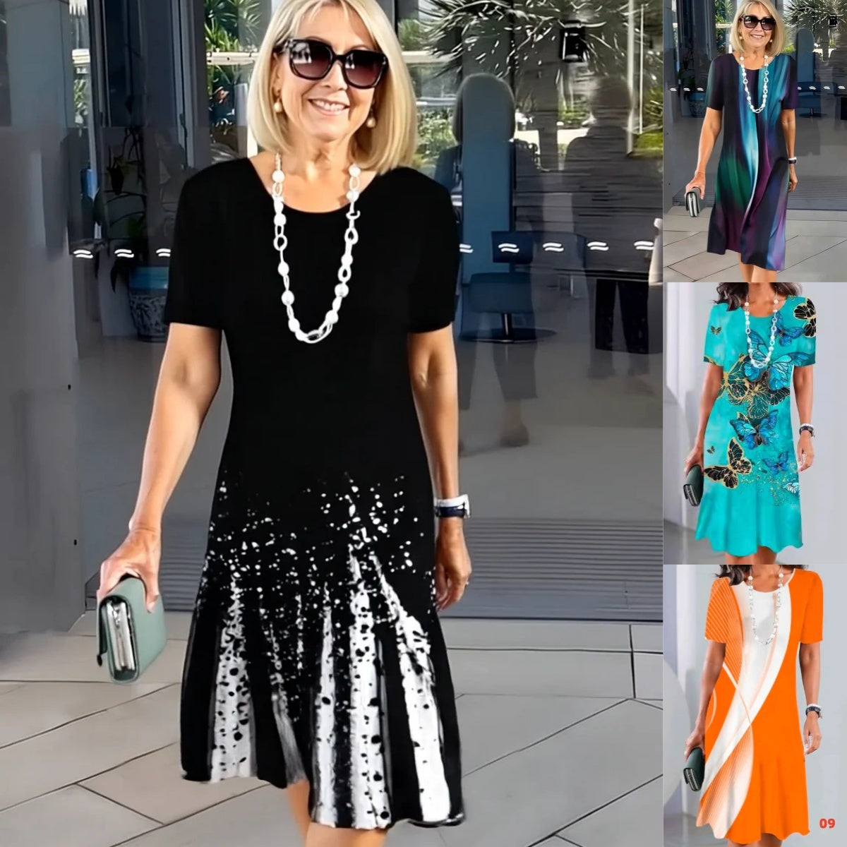 Elmara | Midikleid für Damen mit Print und kurzen Ärmeln  