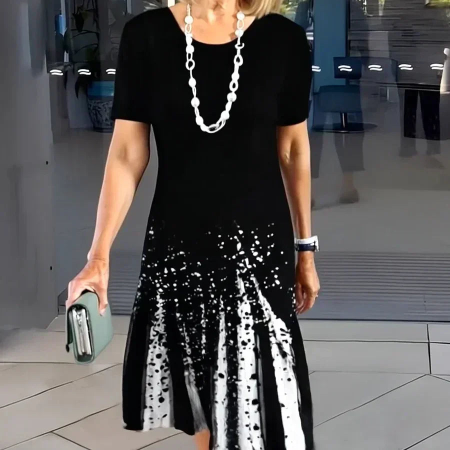 Elmara | Midikleid für Damen mit Print und kurzen Ärmeln  