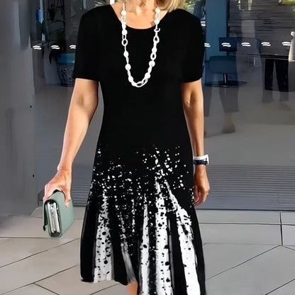 Elmara | Midikleid für Damen mit Print und kurzen Ärmeln  