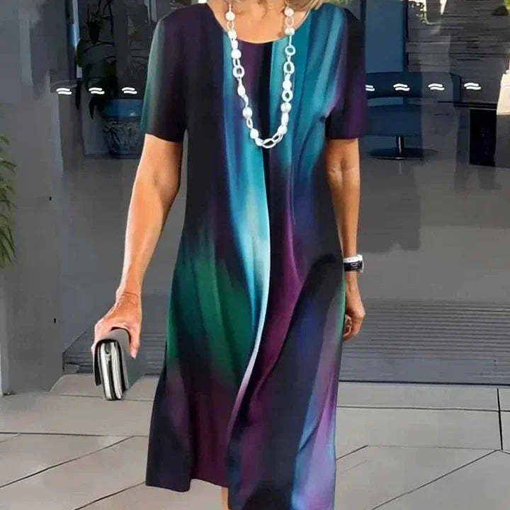 Elmara | Midikleid für Damen mit Print und kurzen Ärmeln  
