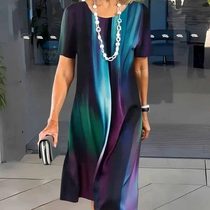 Elmara | Midikleid für Damen mit Print und kurzen Ärmeln  
