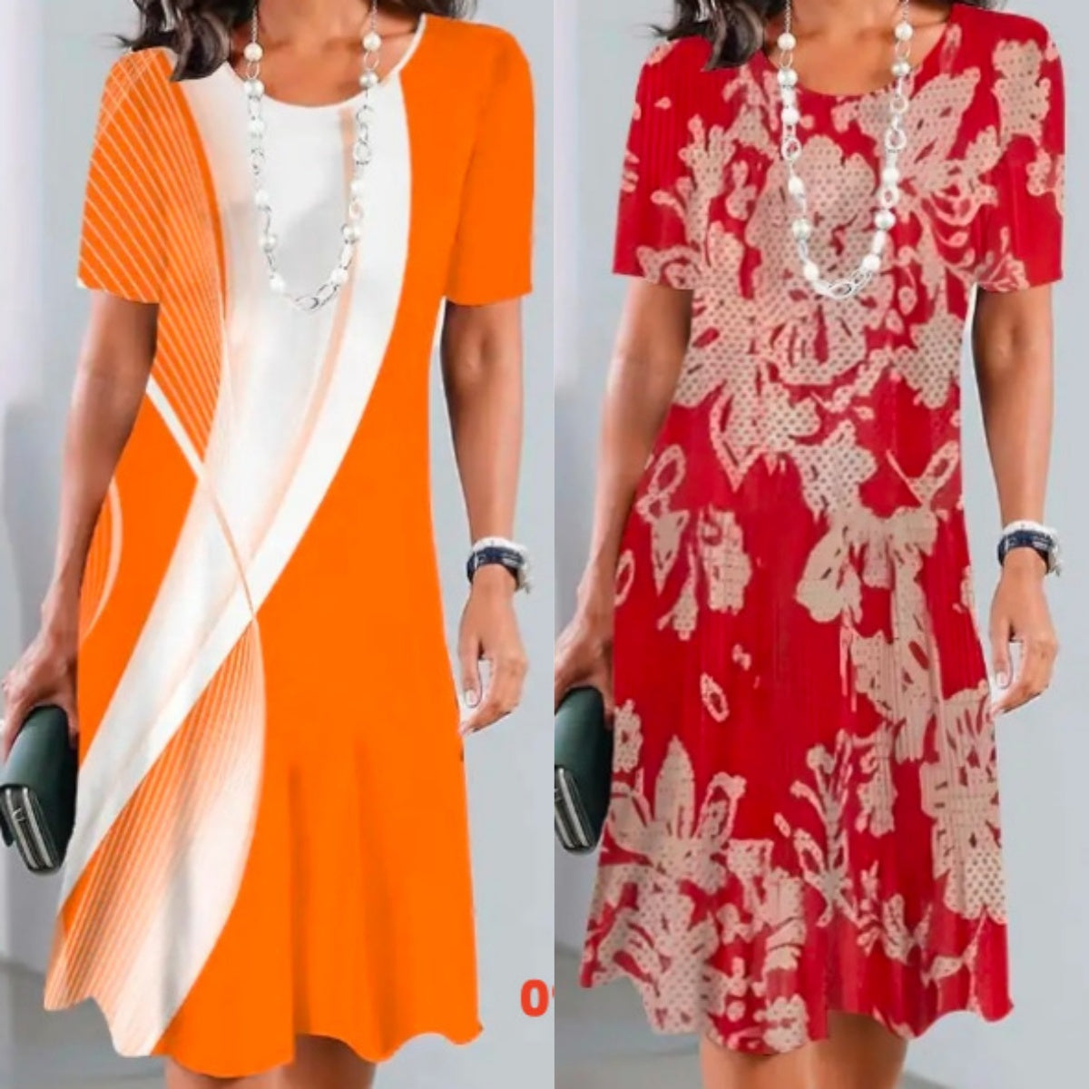 Elmara | Midikleid für Damen mit Print und kurzen Ärmeln  