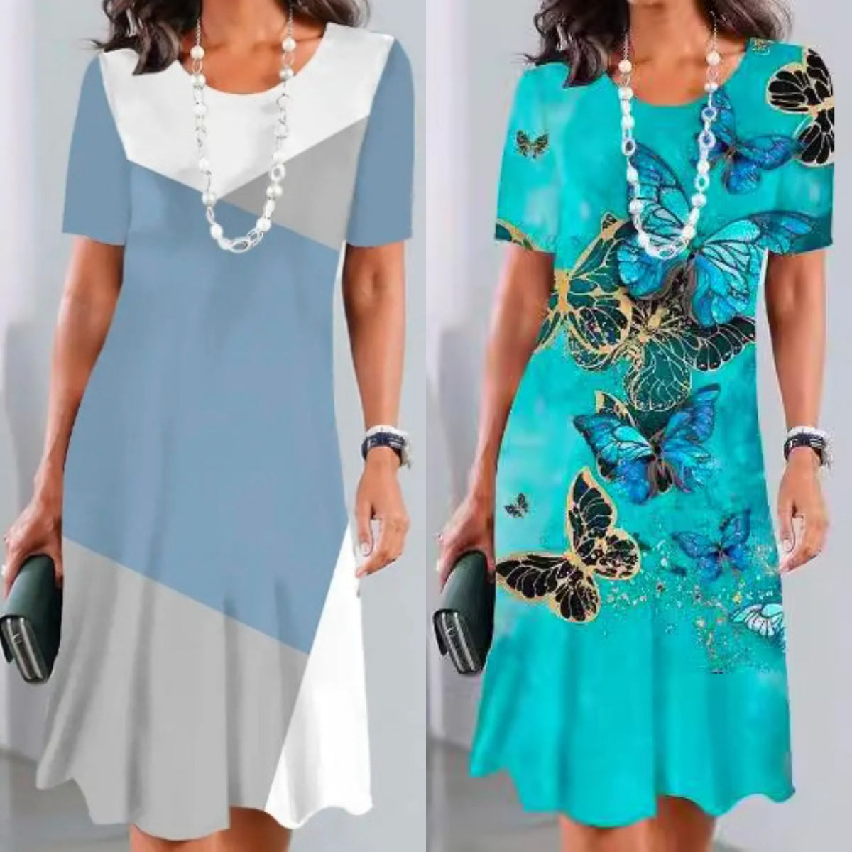 Elmara | Midikleid für Damen mit Print und kurzen Ärmeln  