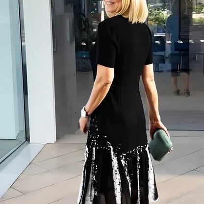 Elmara | Midikleid für Damen mit Print und kurzen Ärmeln  