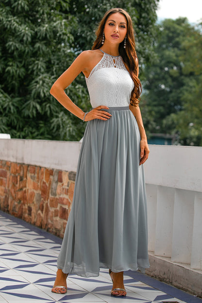 Isabel | Vestido maxi de mujer con cuello halter y encaje